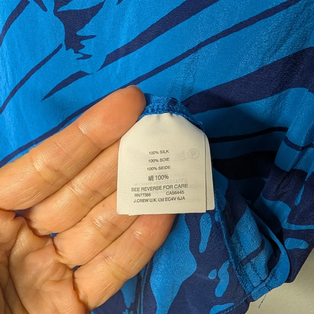 100% Silk Blue Floral Blouse Size 2 By J. Crew